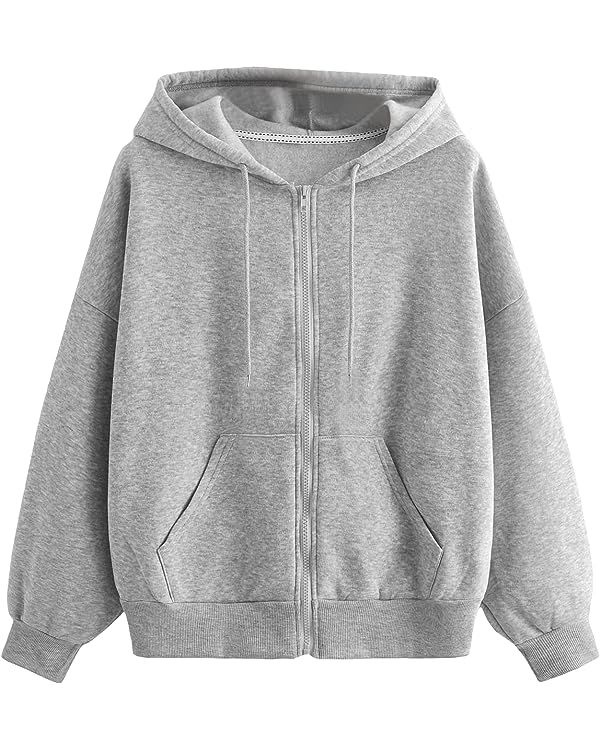 MakeMeChic Women's Casual Solid Zip Up Thermal Hoodie Hooded Sweatshirt with Pockets | Amazon (US)