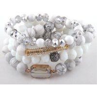 White Gray Beaded Stone Rhinestone Stacked Bracelet - Set Of 4 | Etsy (US)