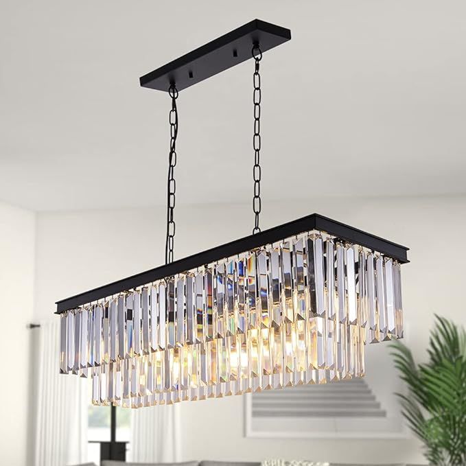 Wellmet Black Crystal Chandelier, 9-Light Modern Farmhouse Chandeliers Dining Room Lighting Fixtu... | Amazon (US)