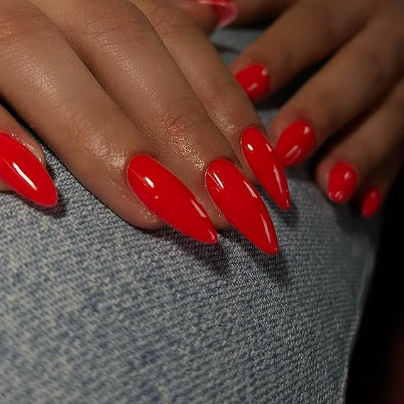 Orange Red Press on Nails Almond Shaped Medium Almond Nails Press on Neutral Acrylic Nails Reusab... | Amazon (US)