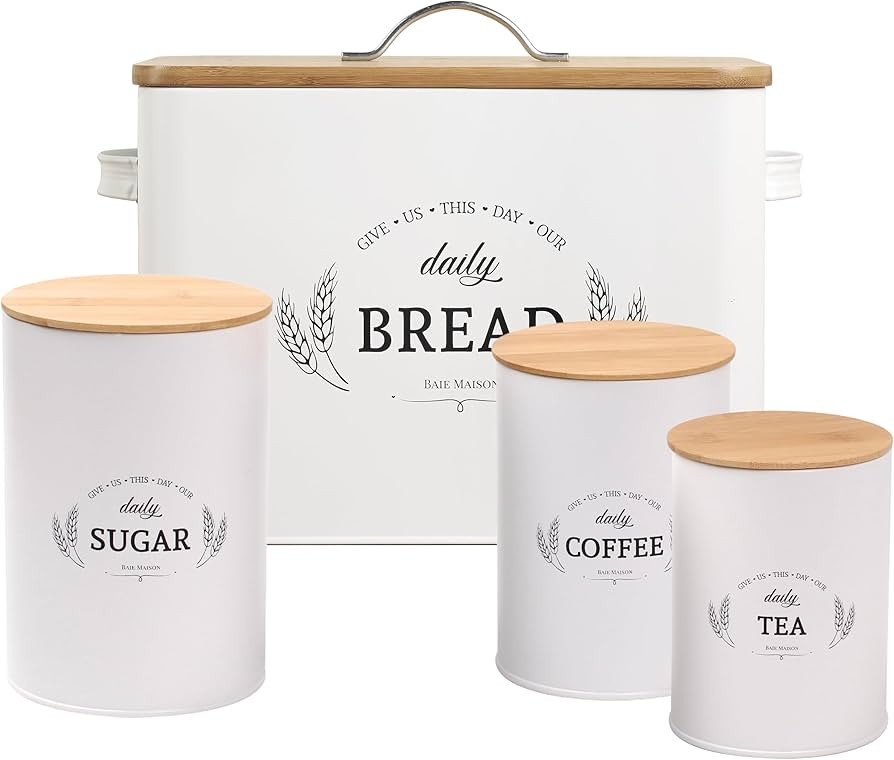 Baie Maison Extra Large White Farmhouse Bread Box for Kitchen Countertop - Bread Storage with Mat... | Amazon (US)