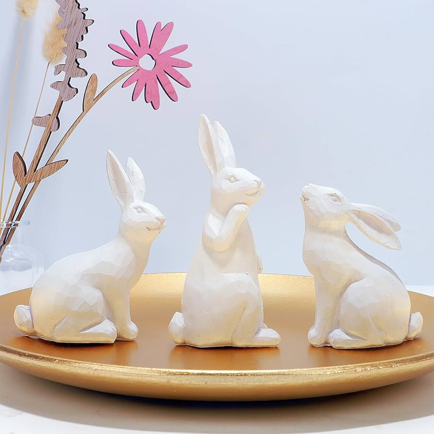 Glintoper 3 Pack Easter Bunny Figurines Decor, Mini Resin White Bunnies Spring Sculpture Tabletop... | Amazon (US)