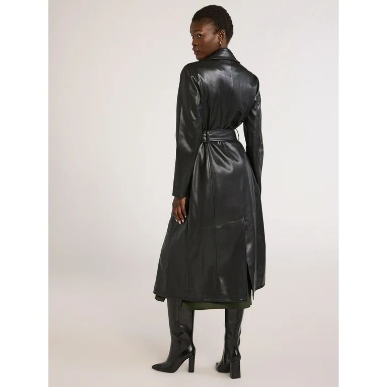 Scoop Women’s Faux Leather Moto Trench Coat, Sizes XS-XXL - Walmart.com | Walmart (US)