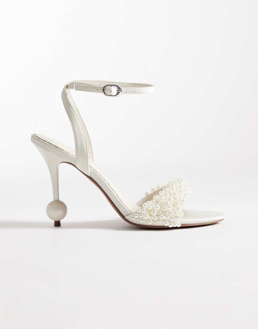 ASOS DESIGN Nixie pearl detail barely there ball high heel sandals in ivory-White | ASOS (Global)