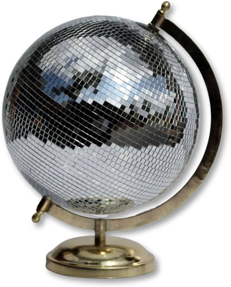 Disco Globe Home Decor Silver 5mm Tiles with Gold Base Fully Functional Apartment Savy Unique and... | Amazon (US)
