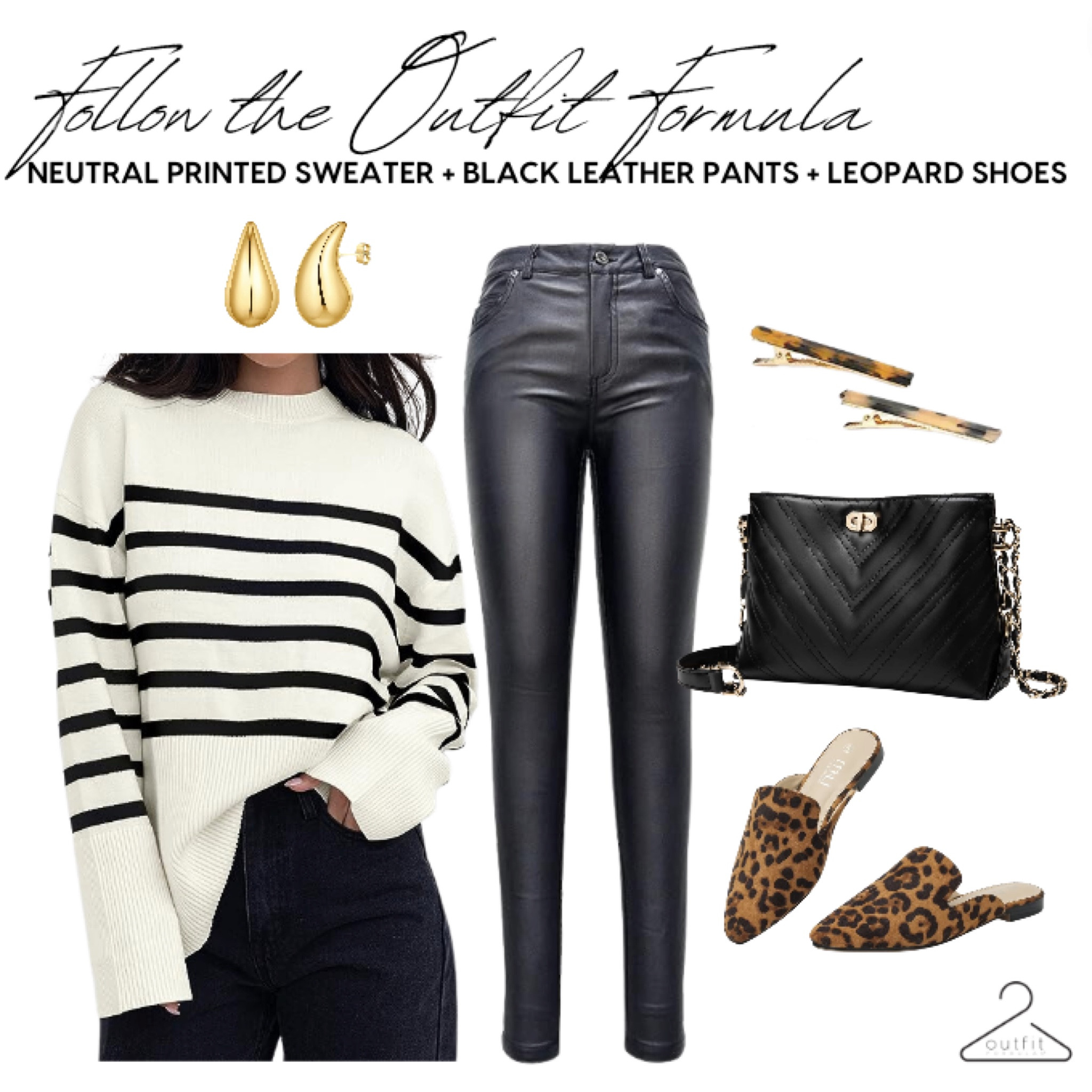 Follow the Outfit Formula: Neutral Printed Sweater + Black Leather Pants + Leopard Shoes from our Fall 2023 Outfit Guide. Get the guide at outfitformulas.com #outfitformulas 

#LTKover40 #LTKstyletip #LTKfindsunder50