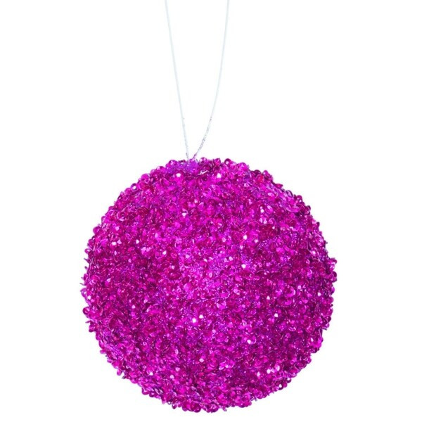 4ct Fuchsia Sequin and Glitter Drenched Christmas Ball Ornaments 4" (100mm) | Bed Bath & Beyond