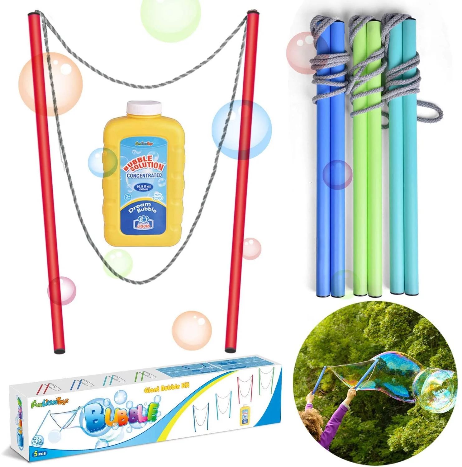 Fun Little Toys Giant Bubble Wands with Solution for Kids Multicolor Party Favors 4 , Pack - Walm... | Walmart (US)