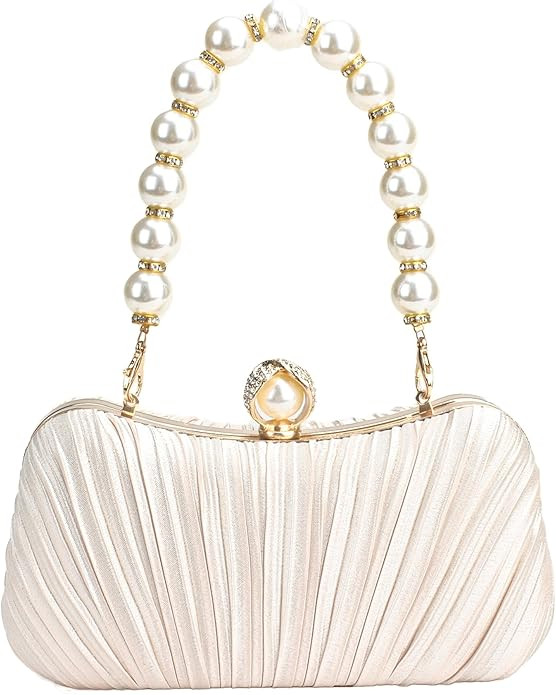 Clutch Purse Satin Pearl Evening Bag Handbag Chain Strap Shoulder Bag | Amazon (US)