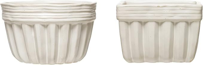 Creative Co-Op Stoneware Reactive Glaze, Set of 2 Styles Bowl, White, 2 | Amazon (US)