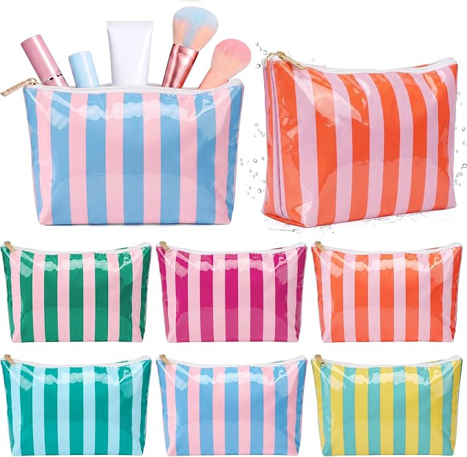 6 Pcs Waterproof Striped Makeup Bags Summer Cosmetic Pouches for Women | Amazon (US)