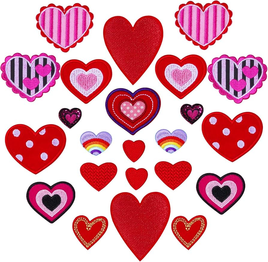 Lystaii 24pcs Heart Patch Iron on Patches Fabric Cute Heart Iron-on Sew-on Patches Embroidered Ap... | Amazon (US)