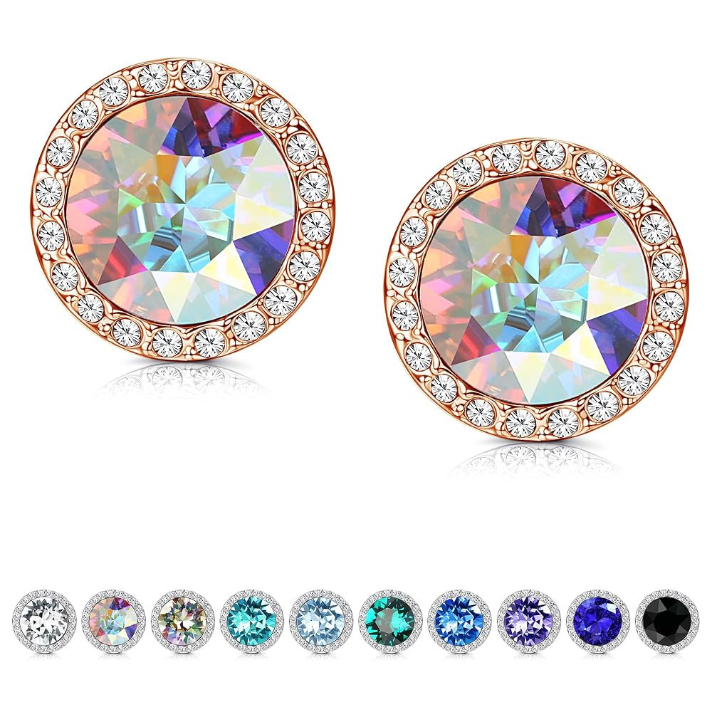 KesaPlan Sterling Silver Crystals Stud Earrings for Women, Made of Austria Crystals, Round-Cut Rh... | Amazon (US)