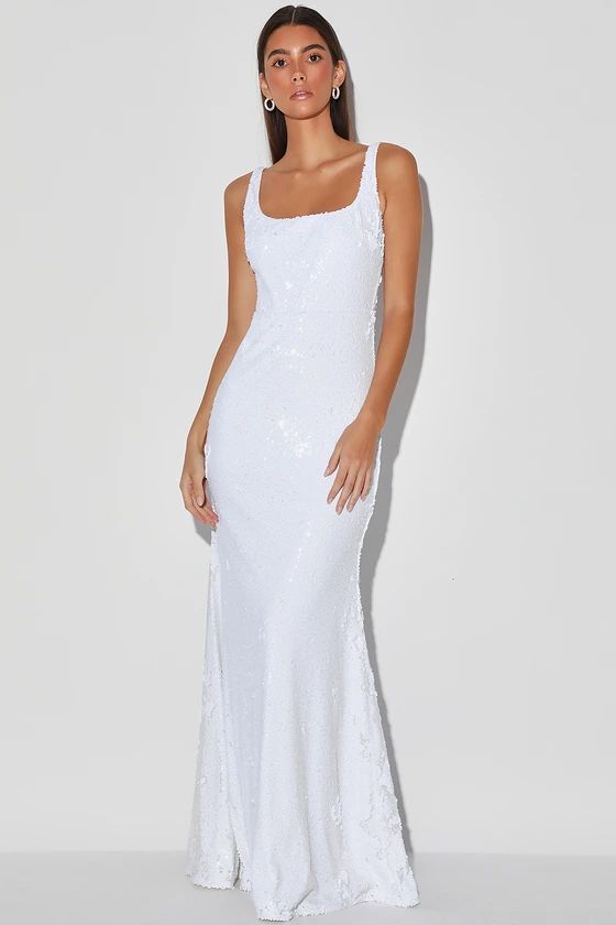 Shining Adoration White Sequin Mermaid Maxi Dress | Lulus (US)
