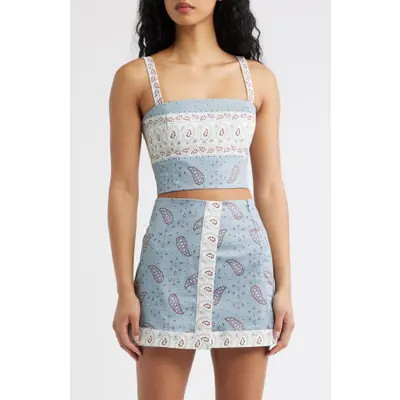 Hill House Home The Anya Paisley Print Crop Tank in Gemstone Mosaic Dusty Blue at Nordstrom, Size X-Large | Nordstrom