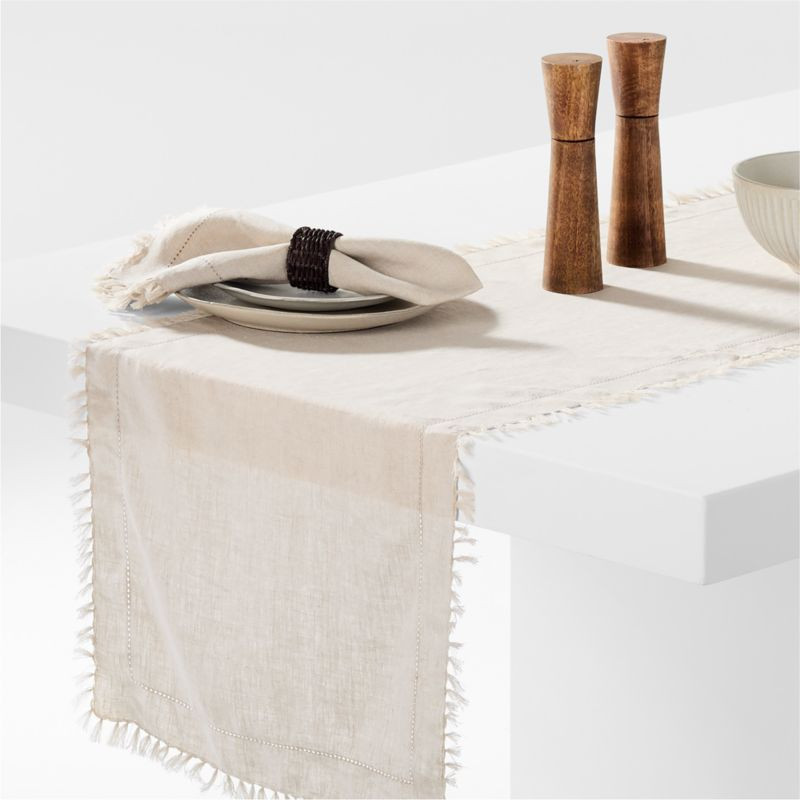 Linen Eyelet Fringe 120" Natural Table Runner by Gaby Dalkin + Reviews | Crate & Barrel | Crate & Barrel