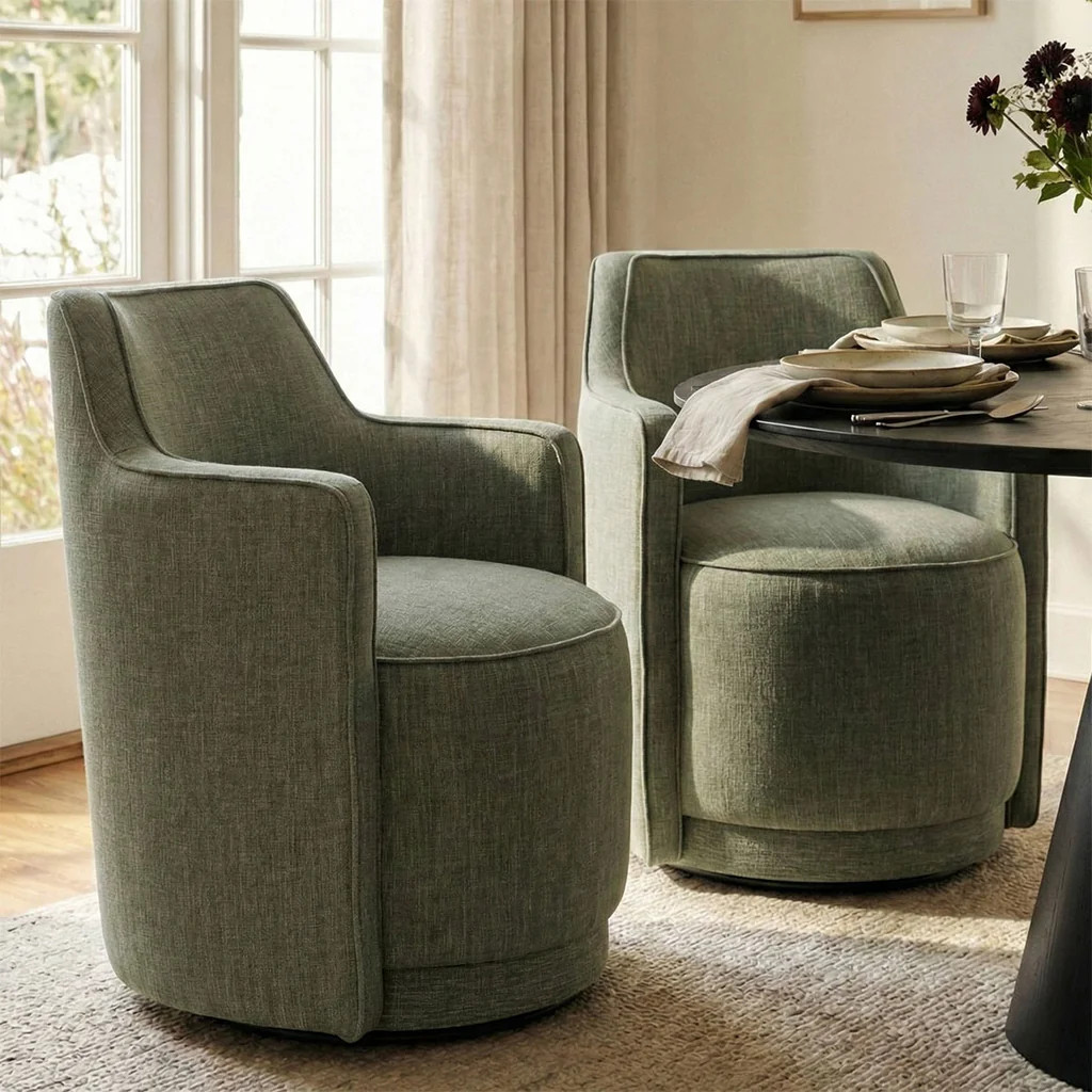 Yisa Modern Swivel Linen Upholstered Dining Chair (Set of 2) | Pop Maison