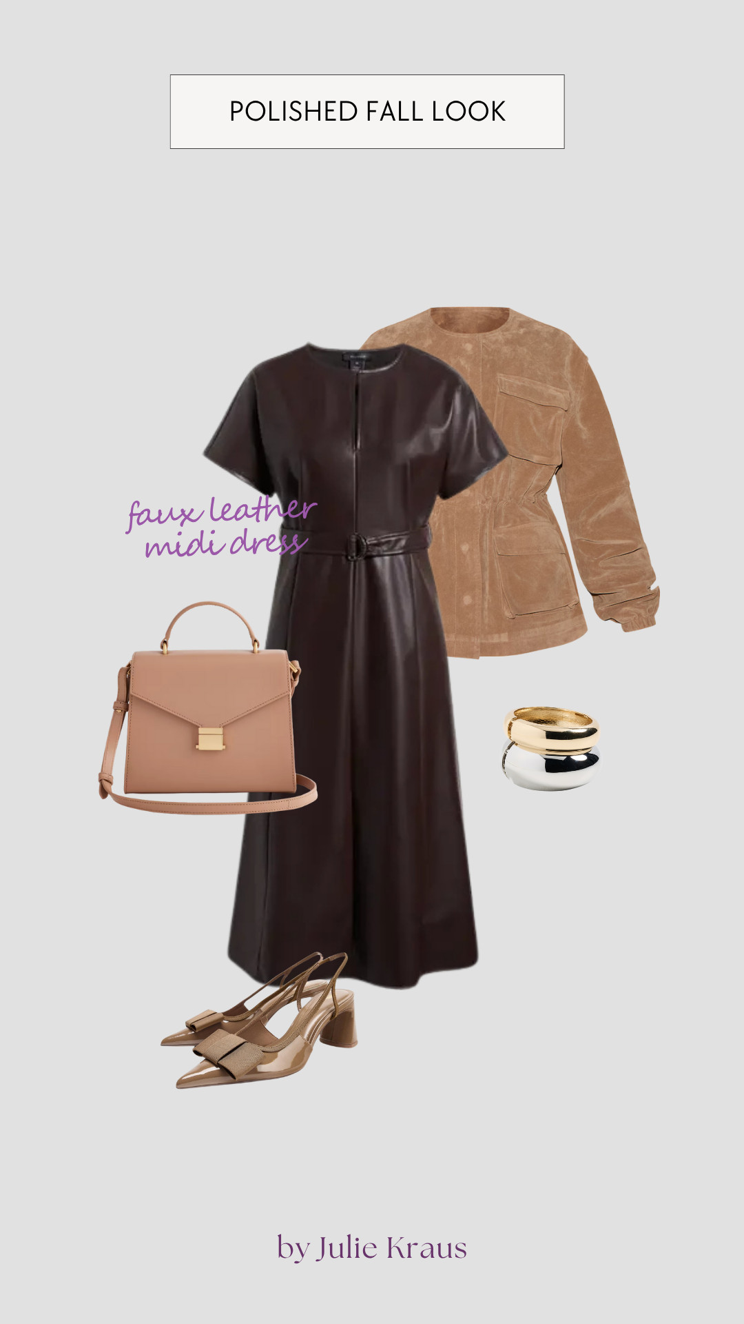 faux leather dress, midi dress outfit, chic fall outfit, jacket styling ideas, fall night outfit, polished leather look, fall dinner outfit, modern leather style 

 #LTKStyleTip