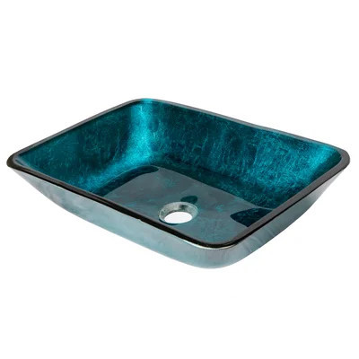 Turquoise Tempered Glass Hand Painted Rectangular Vessel Bathroom Sink | Wayfair North America
