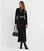 Velvet Ruched Button Midi Skirt | LOFT