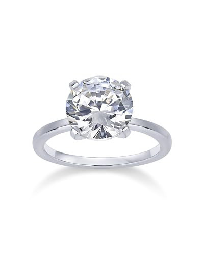 PAVOI Rhodium Plated 3CT Simulated Diamond Round Solitaire Gold Engagement Rings for Women - Travel Promise Band - Cubic Zirconia Fake Wedding Rings for Women - Size 5 | Amazon (US)