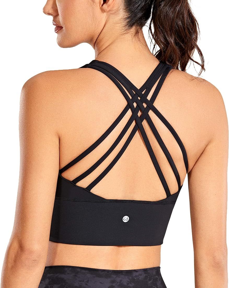 Strappy Longline Sports Bras for Women - Wirefree Padded Criss Cross Yoga Bras Cropped Tank Tops | Amazon (US)