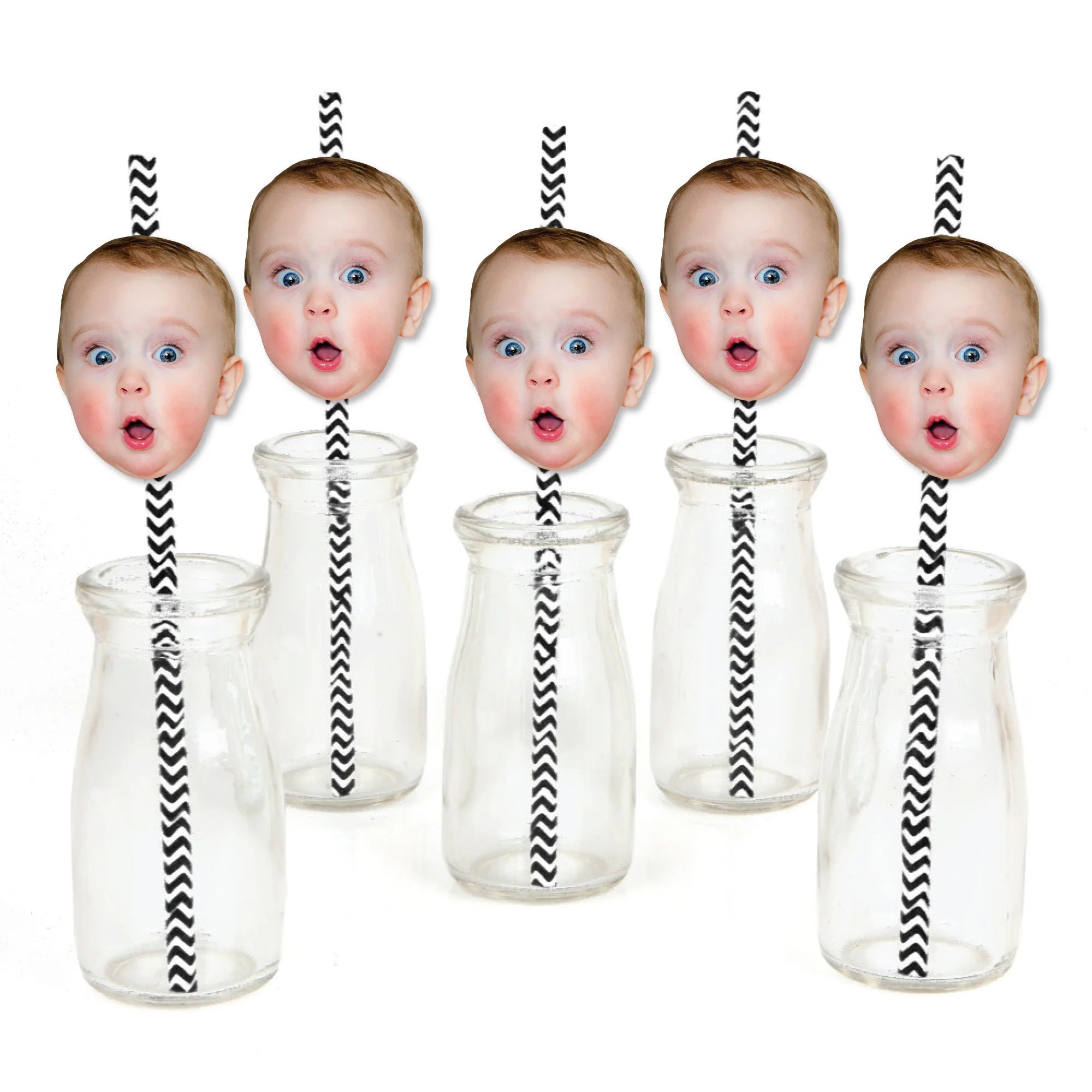 Fun Face Cutout Paper Straw Decor - Custom Photo Head Cut Out Striped Decorative Straws - Upload ... | Big Dot of Happiness