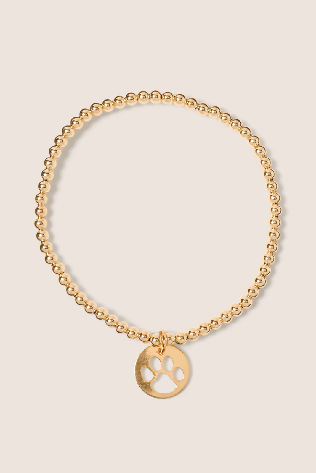 Classic Gold 3mm Bead Bracelet - Paw Print Gold Disk | Evereve