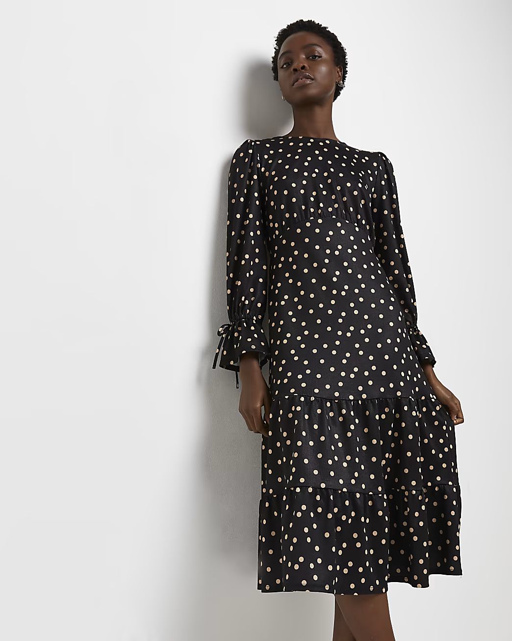 Black polka dot midi dress | River Island (UK & IE)