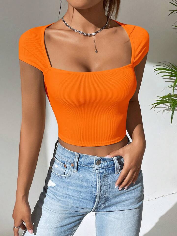 SHEIN EZwear Square Neck Crop Tee | SHEIN