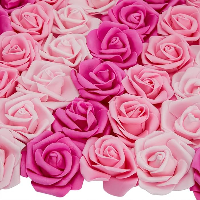 100 Pack Pink Roses Artificial Flowers, 3 Colors, 3x1.2 in Foam Flower Heads for Decoration, Wedd... | Amazon (US)