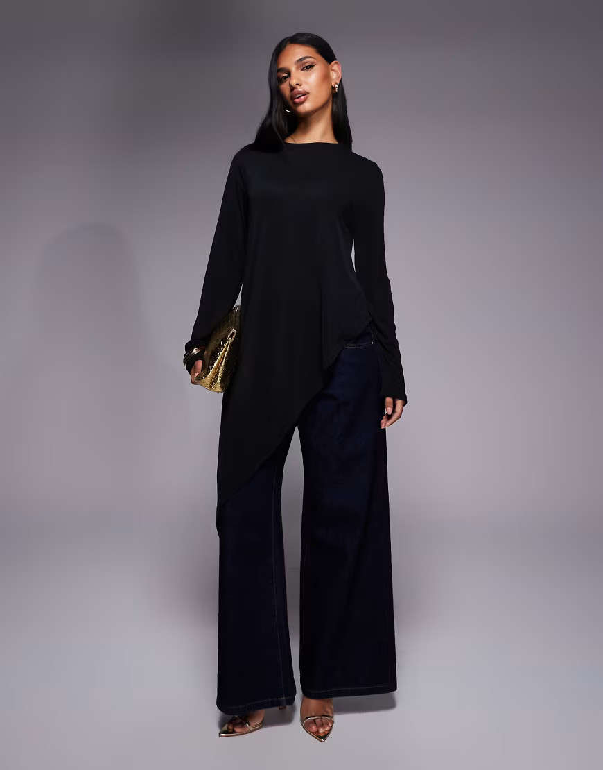 ASOS DESIGN long sleeve asymmetric top in black | ASOS (Global)