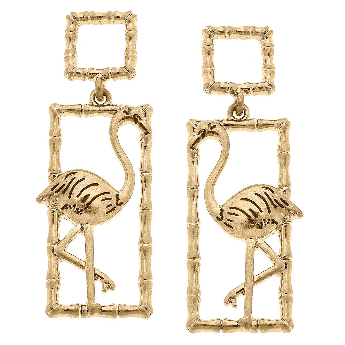 Rae Flamingo Drop Earrings in Worn Gold | CANVAS