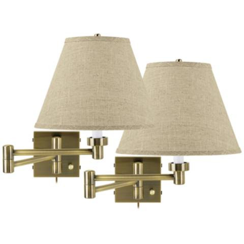 Set of 2 Antique Brass Empire Shade Swing Arm Wall Lamps | Lamps Plus