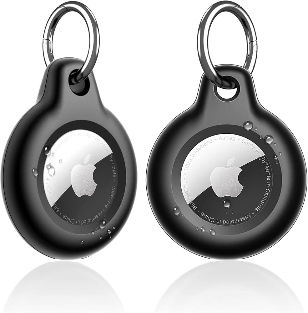 SUPFINE Waterproof Airtag Holder,2 Pack Air tag Keychain,Hard PC+TPU Full Body Protective Case with Loop Key Ring for Apple Tags,IPX8 Cover for Wallet,Luggage,Cat,Dog,Pets,for Item Finder(Black) | Amazon (US)