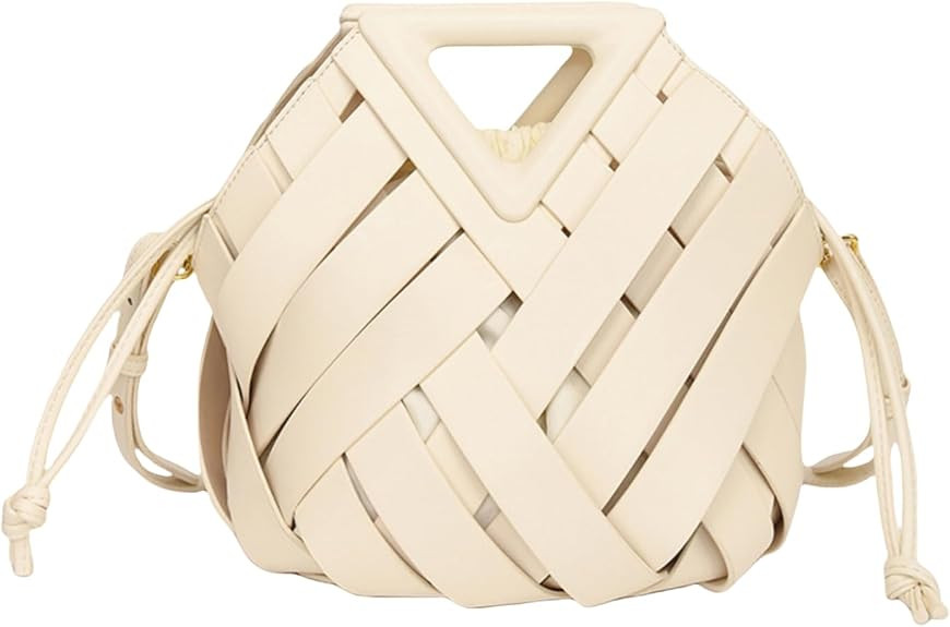Woven Bucket Crossbody Bags for Women, Retro Leather Tote Handbag Top-handle Hobo Purse Inverted ... | Amazon (US)