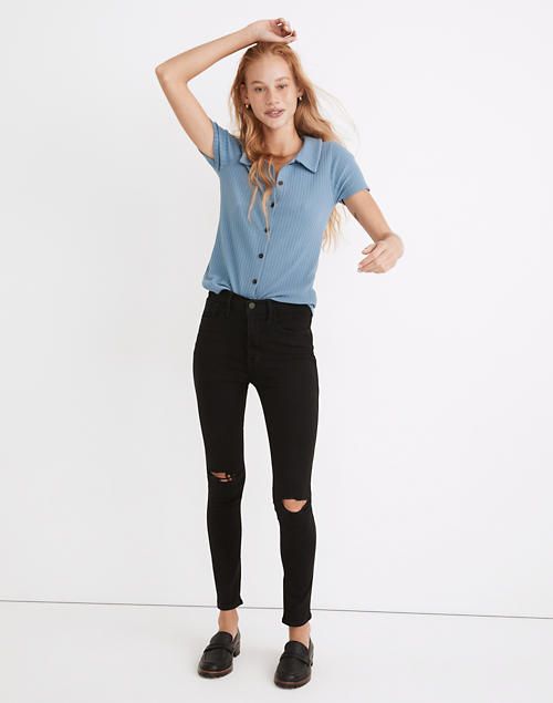 Petite 10" High-Rise Roadtripper Supersoft Jeans in Davie Wash: Knee-Rip Edition | Madewell