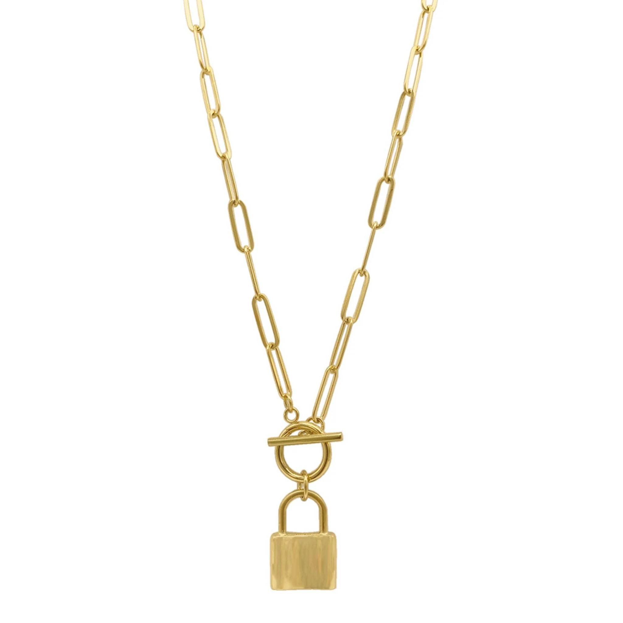 Adornia Water Resistant Lock Paper Clip Chain Toggle Necklace gold | Shop Simon