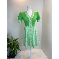 1960S Mod Dress Lime Green, Check Print, Button Front | Etsy (US)