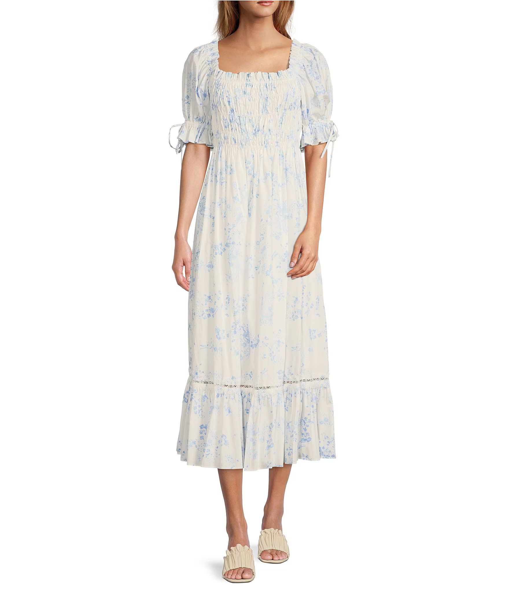 x Born on Fifth Lottie Short Sleeve Smocked A-Line Midi Dress | Dillard's