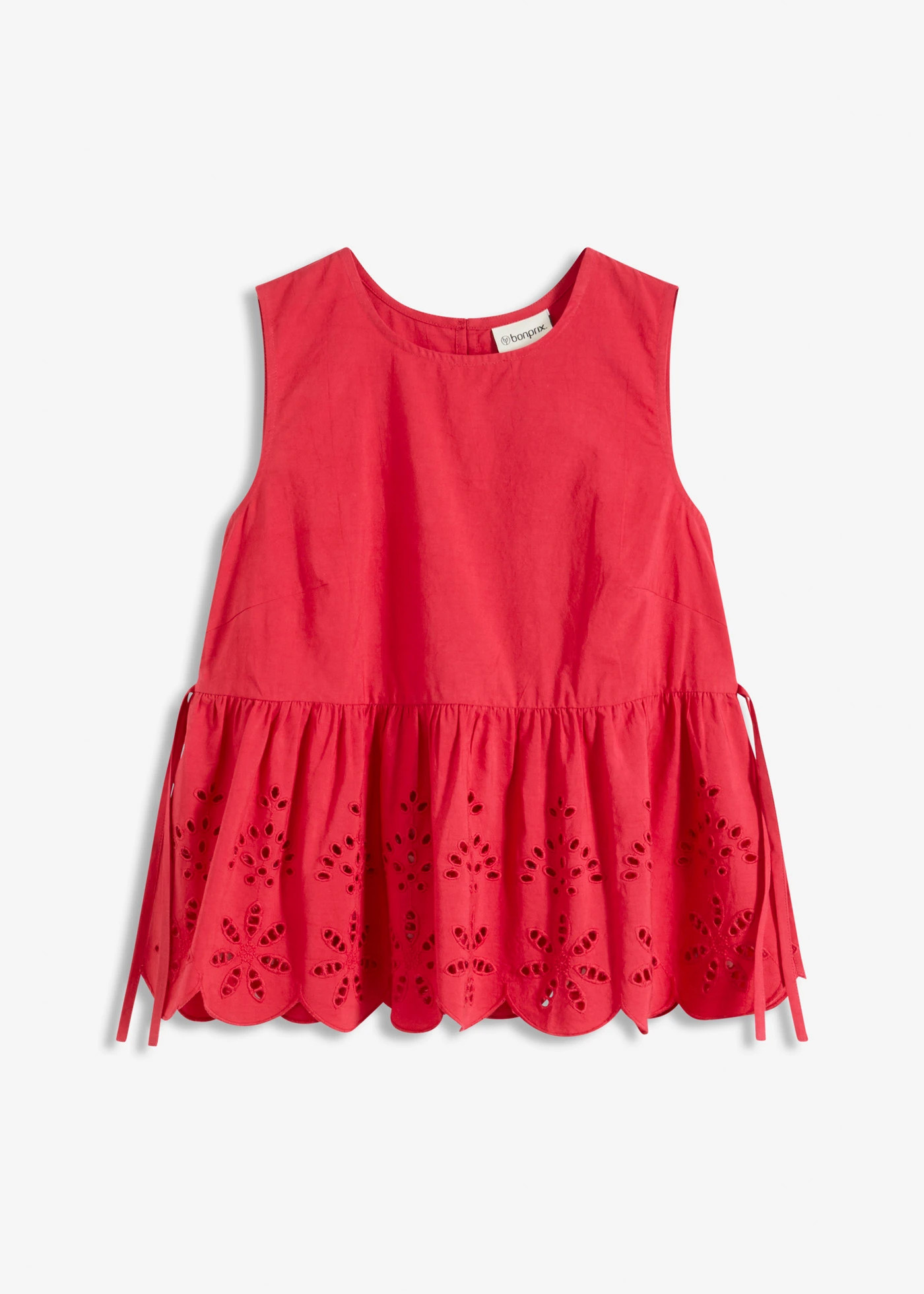 Blousetop zonder mouwen met split en broderie anglaise rood | Bonprix NL