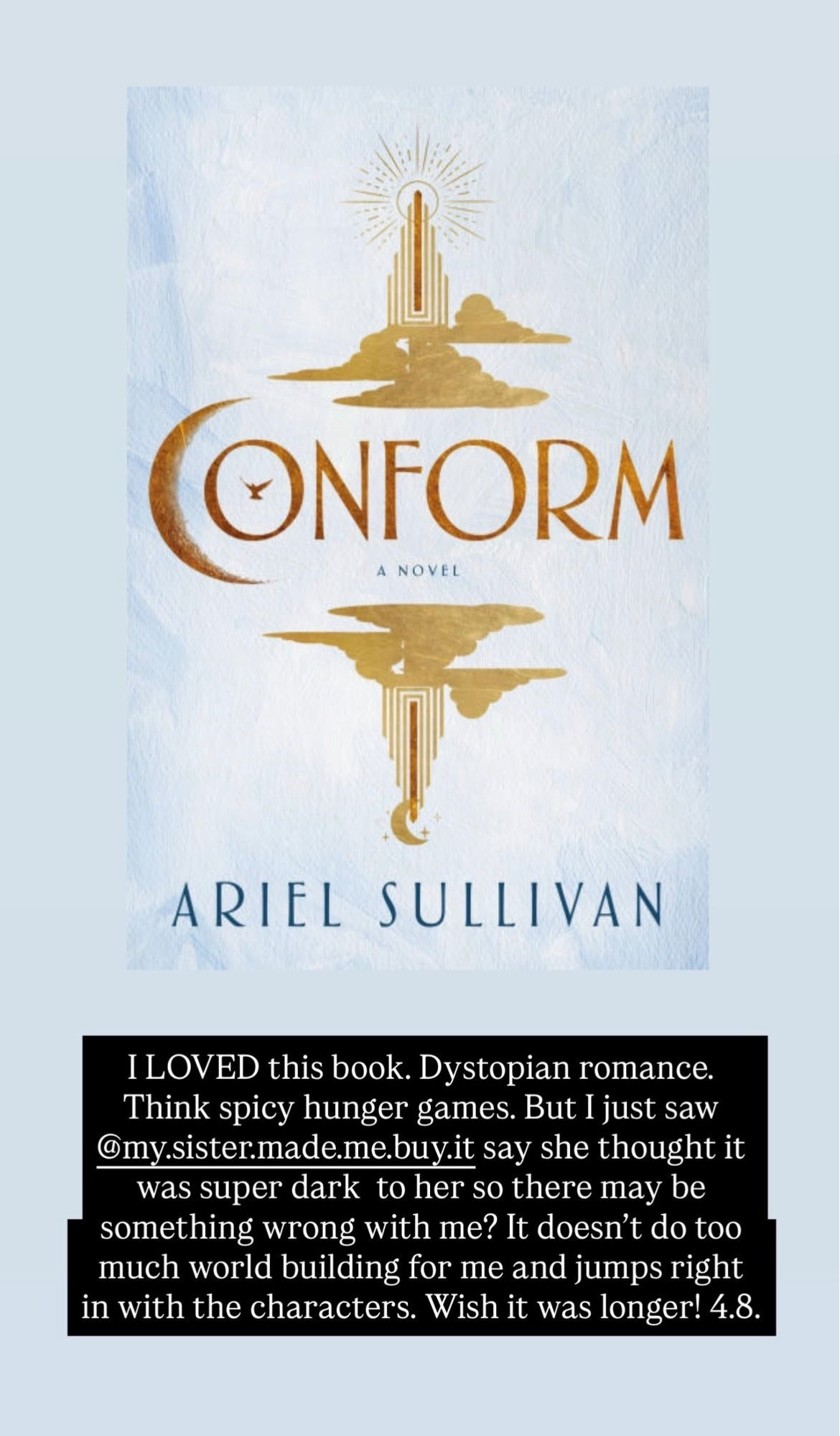I LOVED this book. It’s called Conform and is a dystopian romance vibe… Think spicy hunger games!

#LTKHome #LTKstorytime #LTKSeasonal