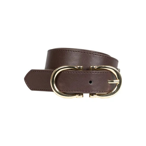 Status Double Buckle Designer Belt with Light Gold Polish Faux Leather | Walmart (US)