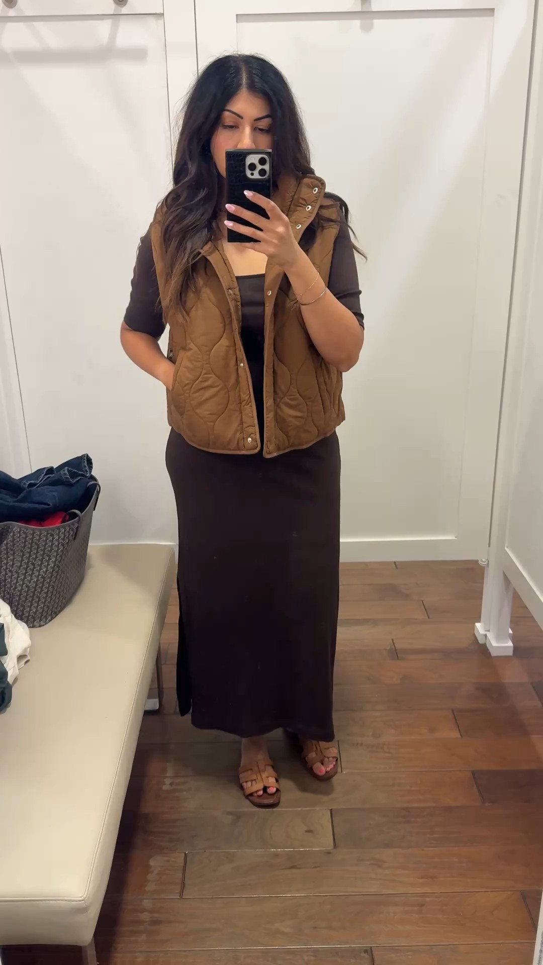 Quilted vest from loft is the perfect fall staple. Paired with maxi dress. Both on sale. Vest runs big. Wearing a medium in vest and large in dress 

#LTKOver40 #LTKMidsize #LTKSaleAlert