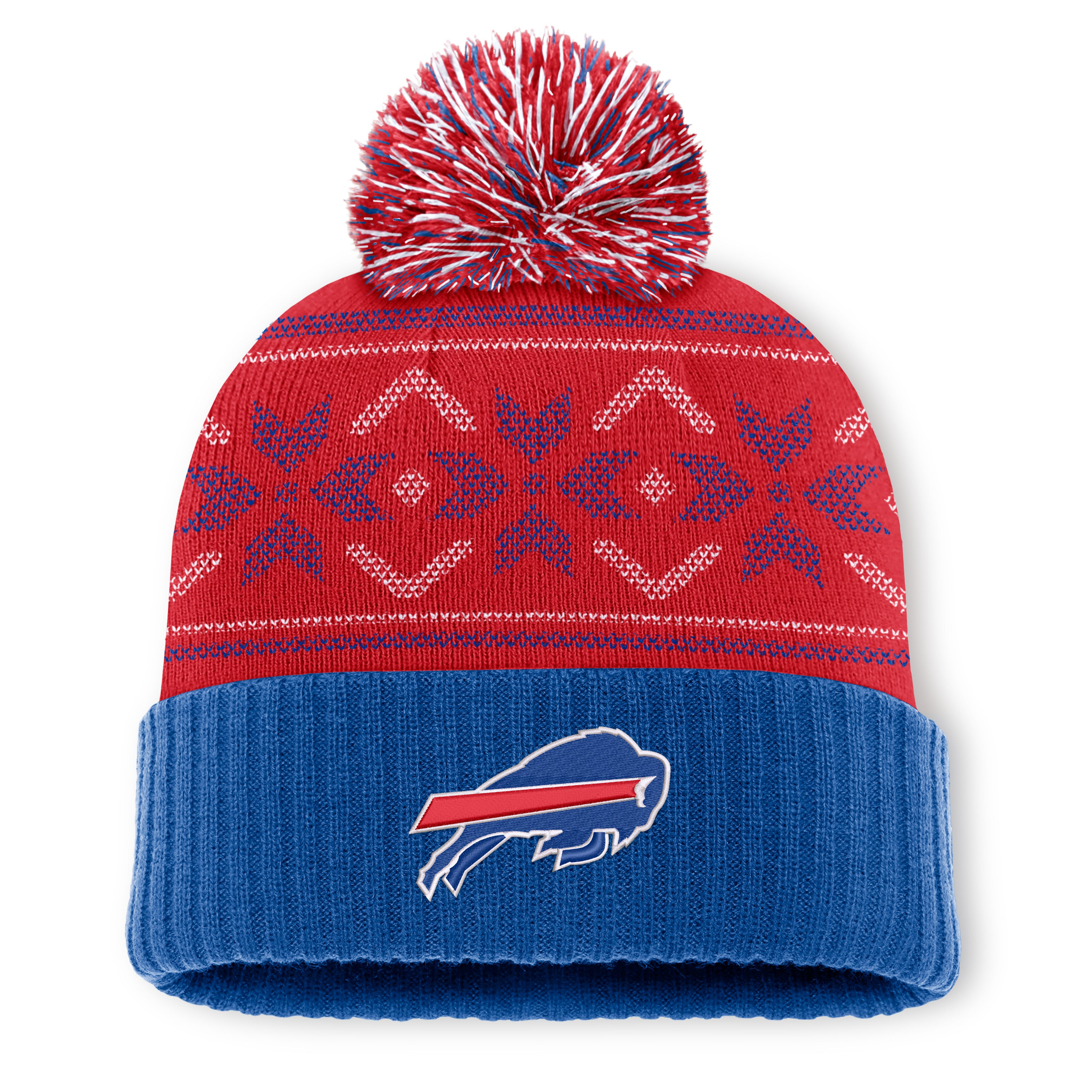 Men's Fanatics Royal/Red Buffalo Bills Snowday Cuffed Knit Hat with Pom | Fanatics