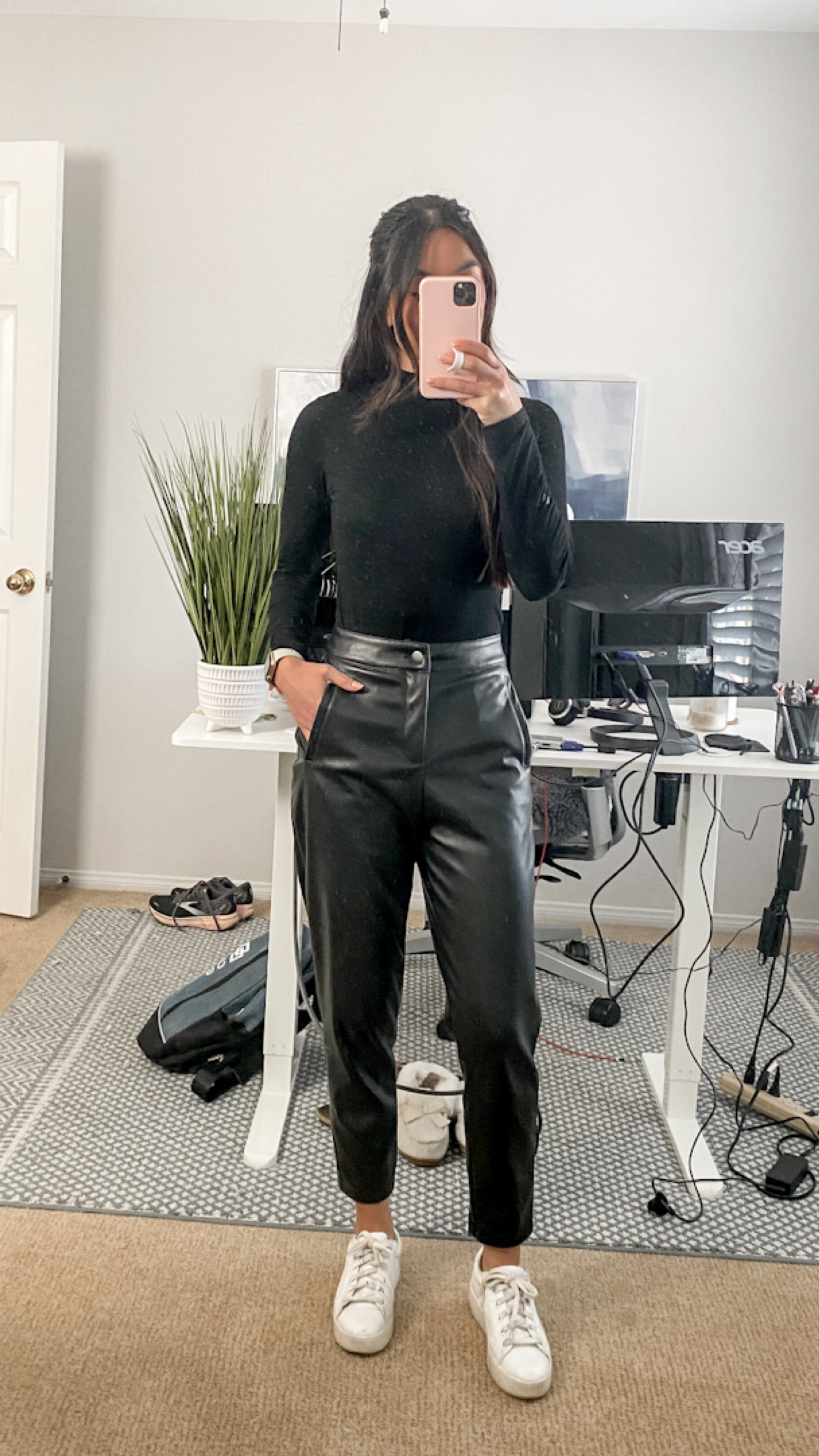 Business casual outfit with leather pants. All black business casual inspo. Business casual inspo. 

Pants | Fashion Nova Need a Little More Faux Leather Pants | Size XS 

#LTKunder50 #LTKstyletip #LTKworkwear