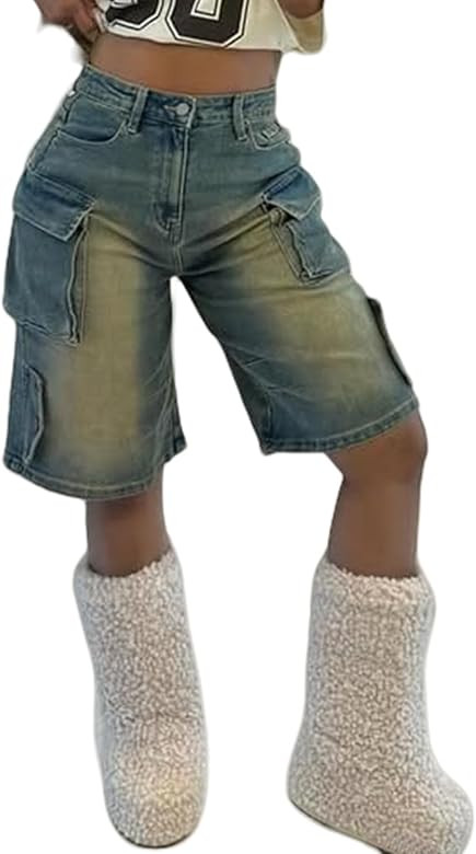 Unybwonn Women Denim Shorts High Waisted Distressed Straight Leg Cargo Shorts Casual Cargo Jean S... | Amazon (US)