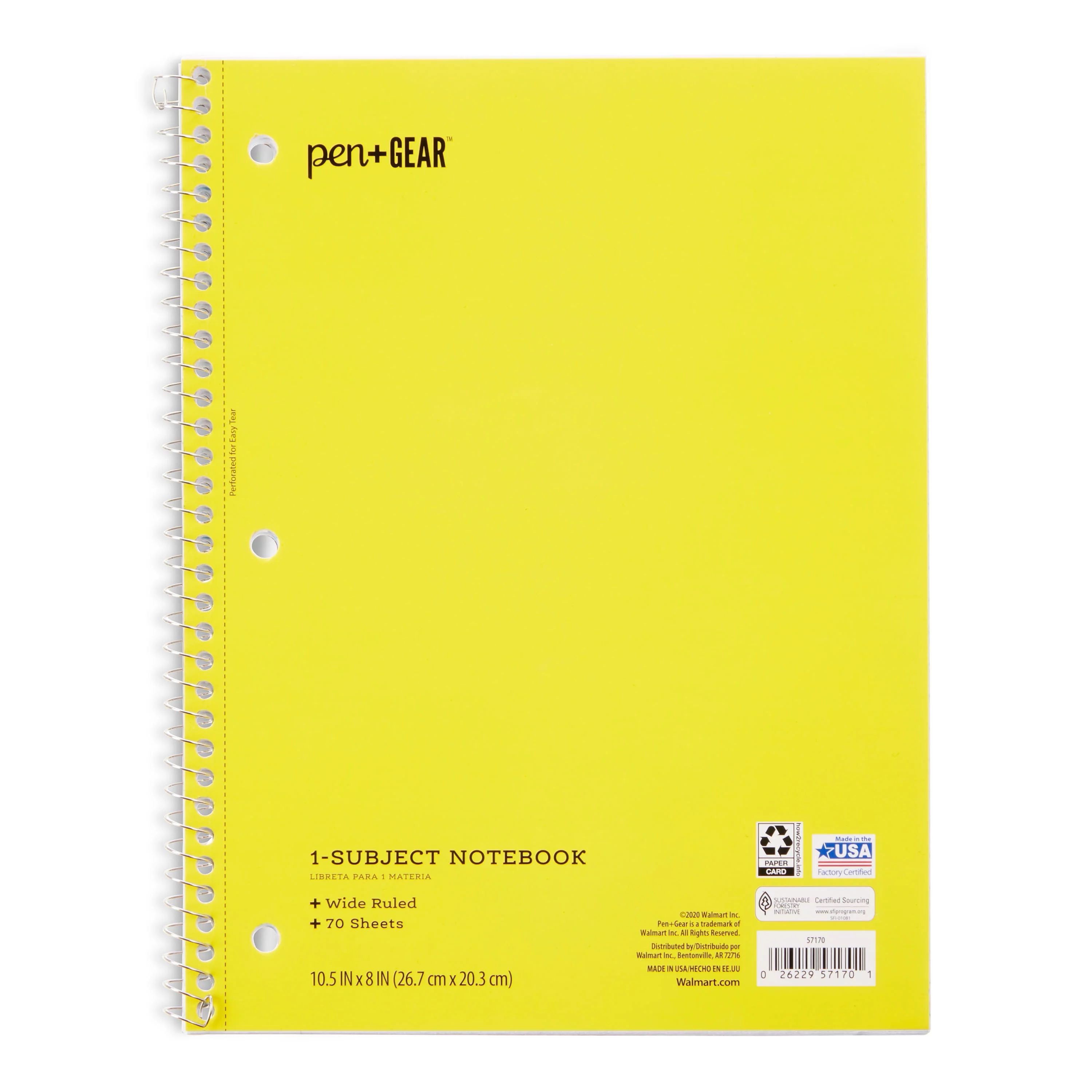 Pen+Gear 1-Subject Notebook, Wide Ruled, 70 Sheets - Walmart.com | Walmart (US)