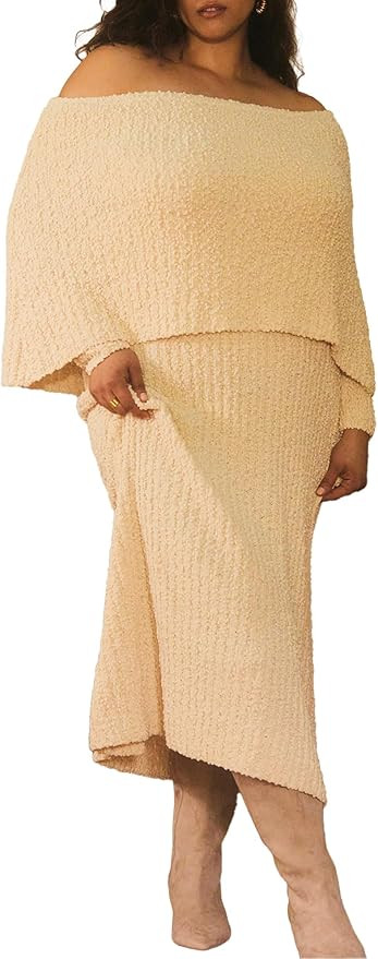 ELOQUII Women's Plus Size Off The Shoulder Maxi Sweater Dress | Amazon (US)