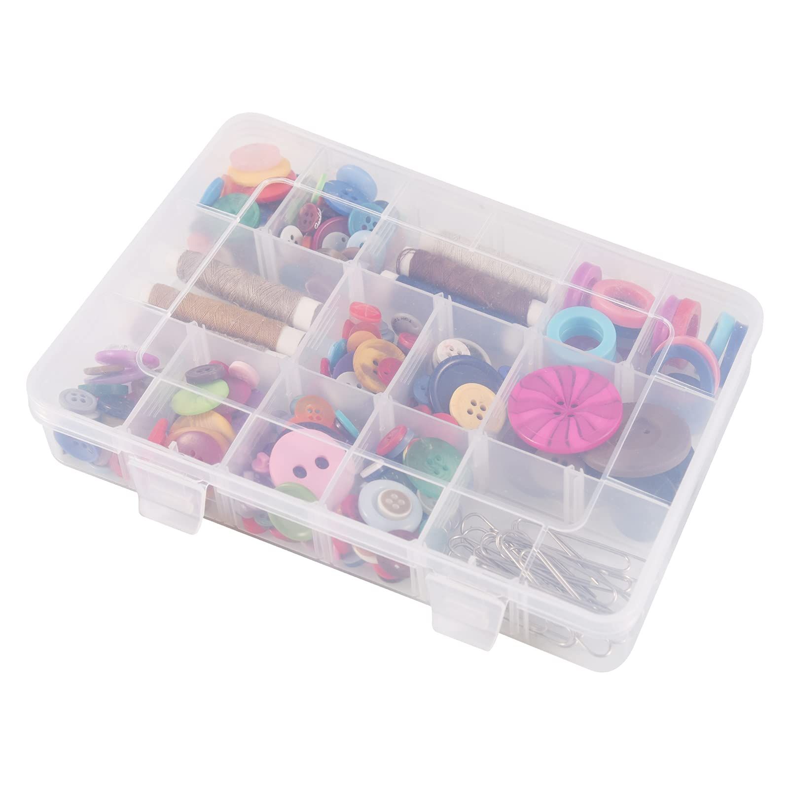 18 Grids Plastic Organizer Box with Dividers, Exptolii Clear Compartment Container Storage for Beads Crafts Jewelry Fishing Tackles, Size 7.9 x 6.2 x 1.2 in | Amazon (US)